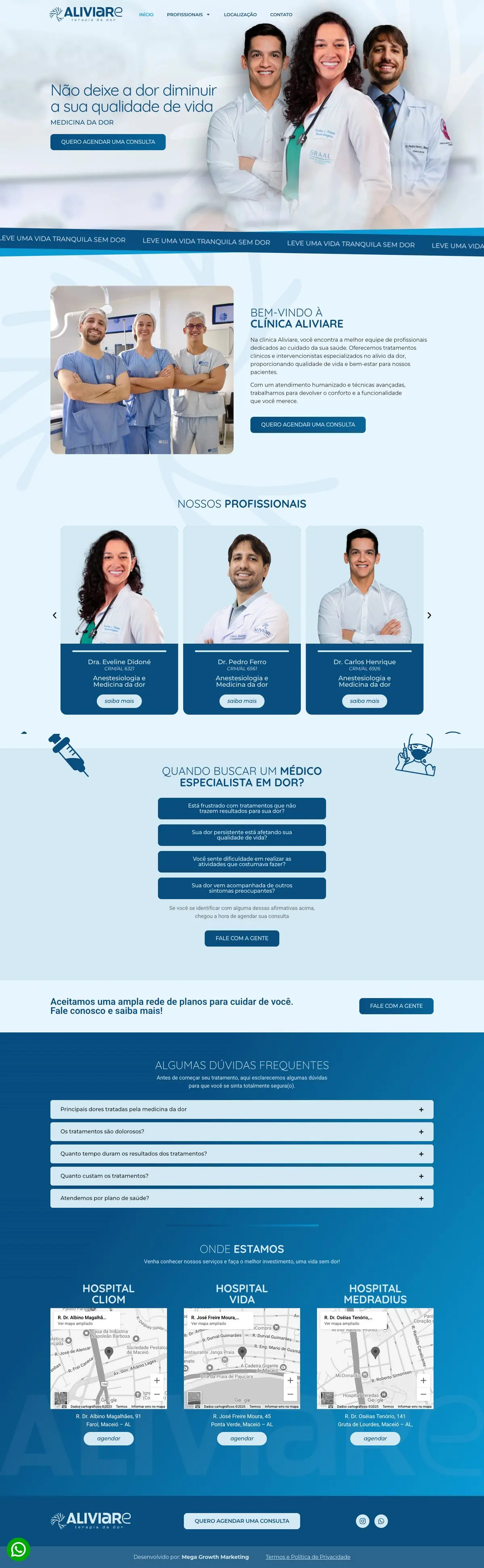 Site Clínica Aliviare, página completa