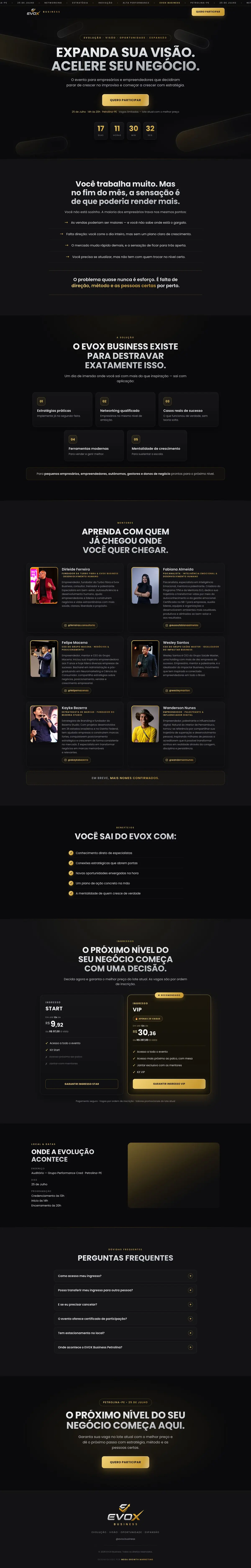 Site Evox Business, página completa