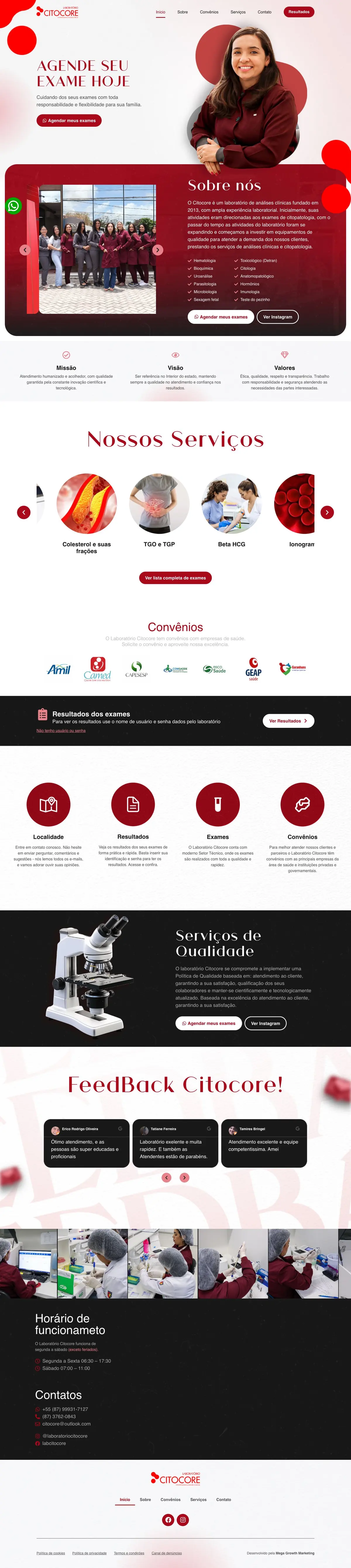 Site Laboratório Citocore, página completa