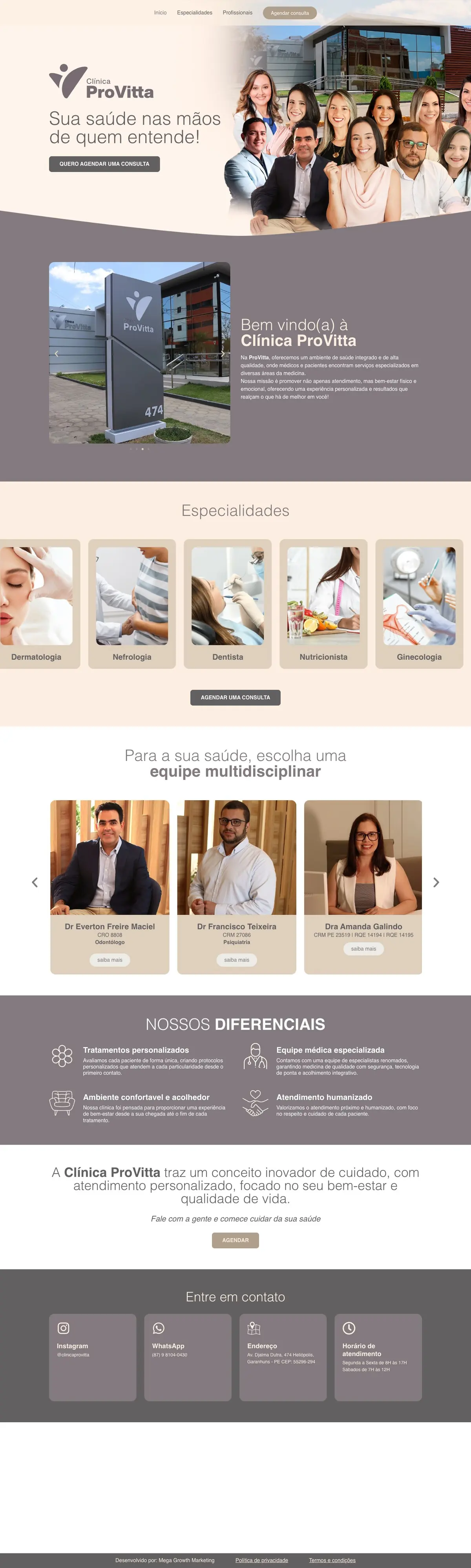 Site Clínica Provitta, página completa