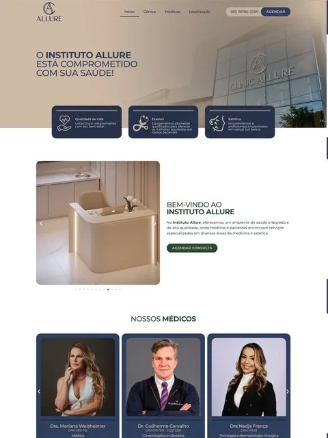 Prévia do site Clínica Allure