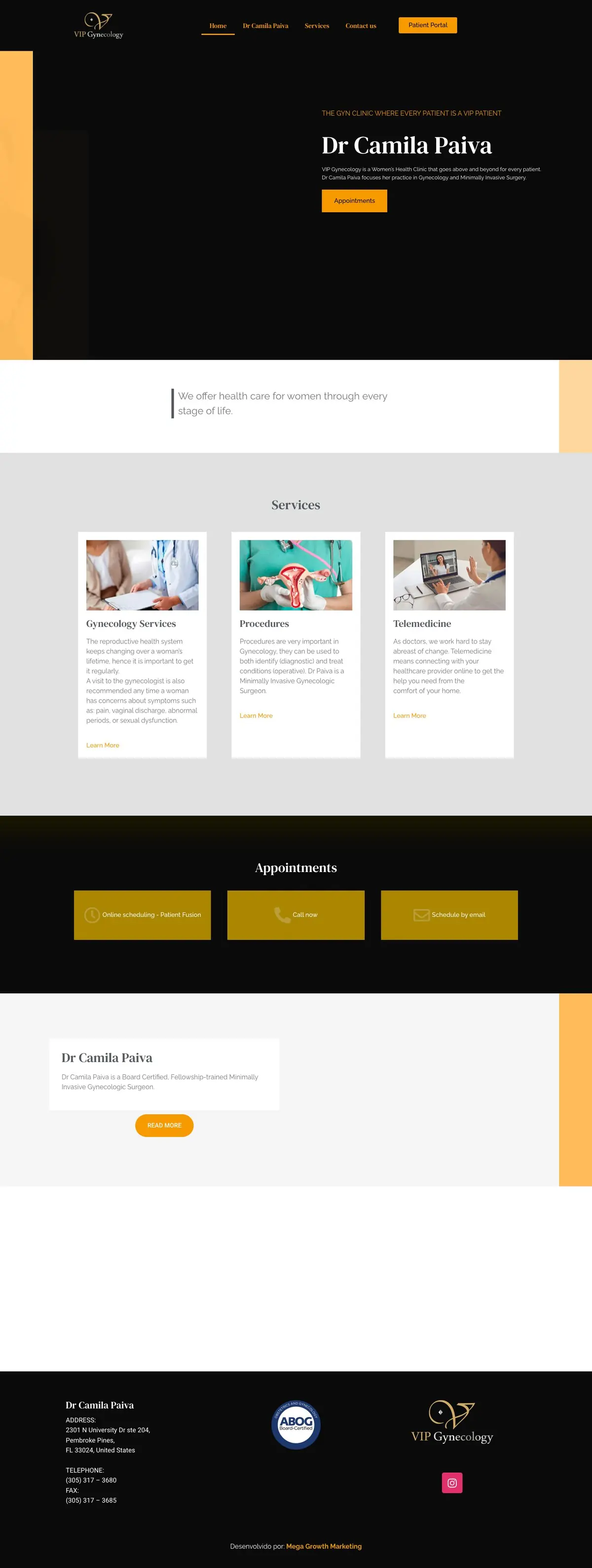 Site Vip Gynecology, página completa