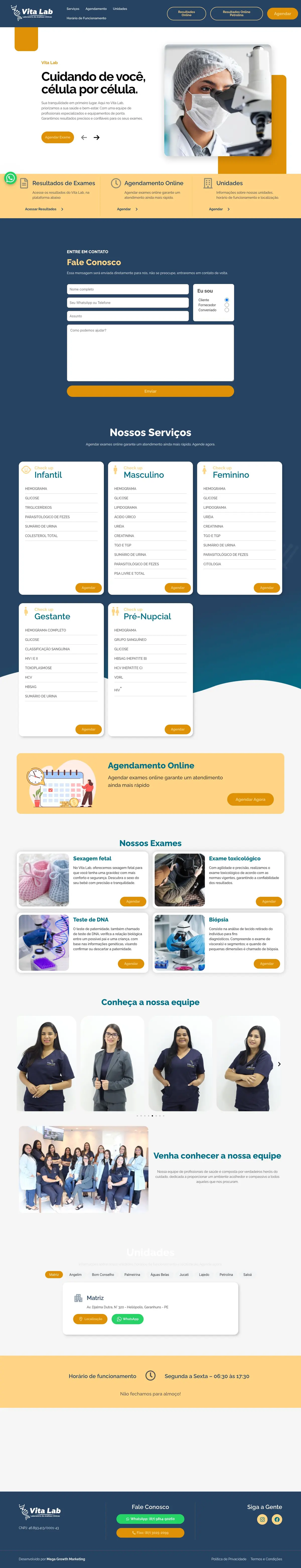 Site Vitalab, página completa
